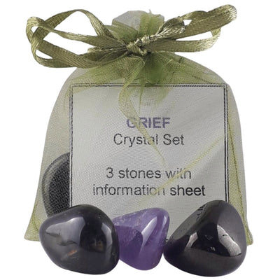 Grief Crystal Set, 3 Stones with Information to Comfort Grief & Loss