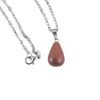 Goldstone Teardrop Crystal Necklace on 20 inch Silver Colour Chain - TK Emporium