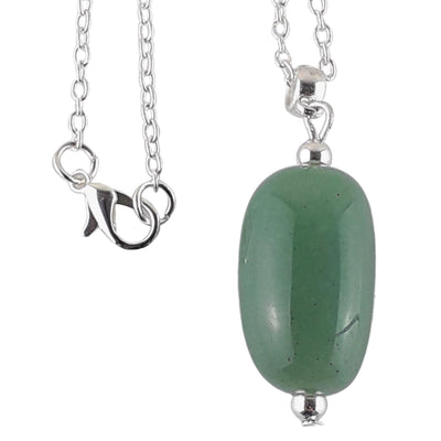 Green Aventurine Gemstone Barrel Bead Necklace on 18 inch Plated Chain - TK Emporium