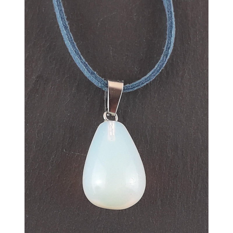 Opalite Chunky Teardrop Crystal Necklace on Turquoise Micro Fibre Cord - TK Emporium