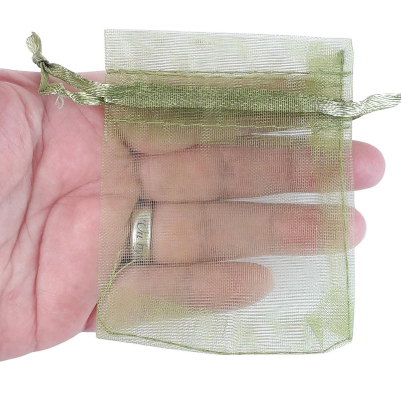 Organza Sheer Drawstring Crystal Storage Gift Bag 7 x 8 cm - Green