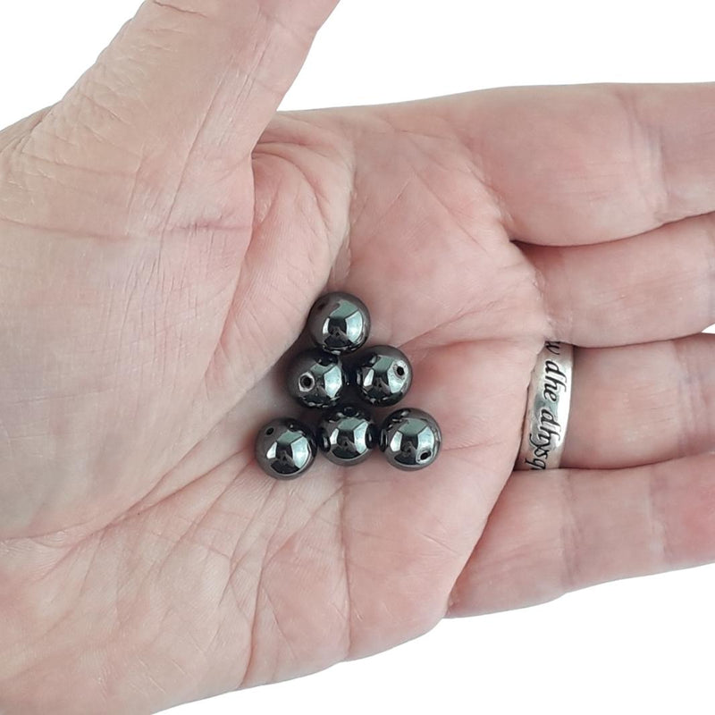 Hematite Shiny Metallic Grey Round 8 mm Gemstone Beads with 1 mm Hole