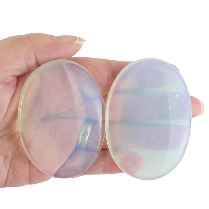 Opalite Pale Blue Oval Shaped Crystal Palm Stone from China