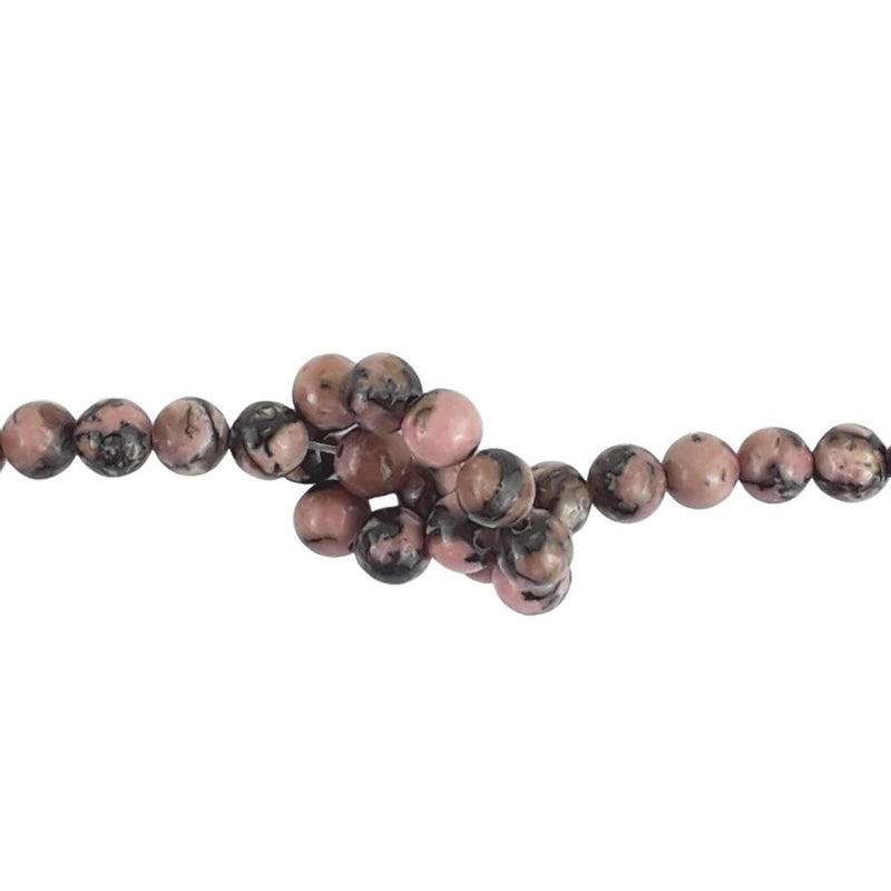 Rhodonite Pink/Black A Grade Round 6 mm Gemstone Beads with 1 mm Hole
