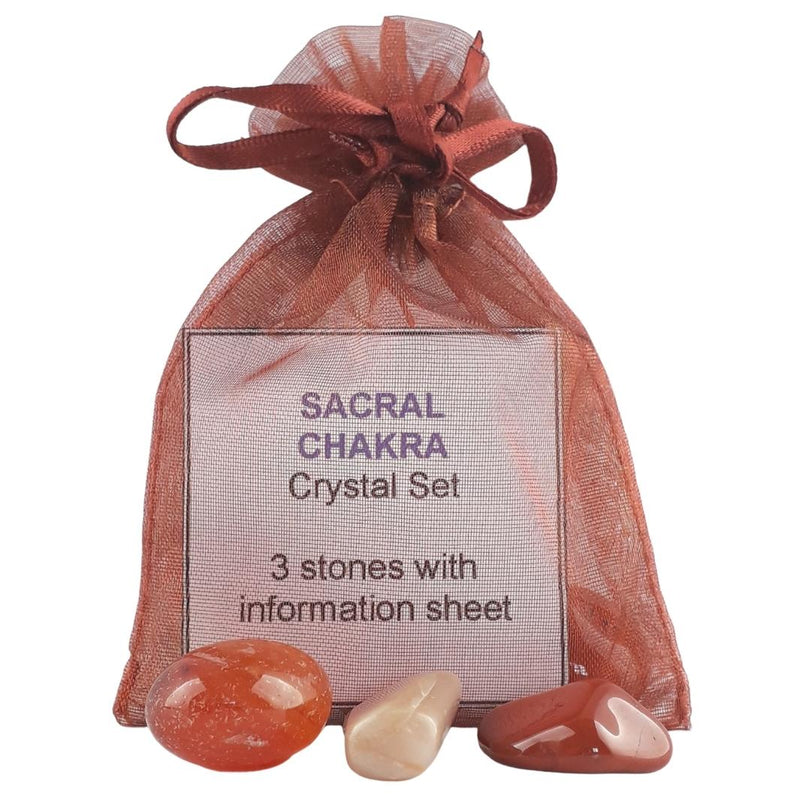 Sacral Chakra Crystal Set, 3 Gemstones with Information Sheet