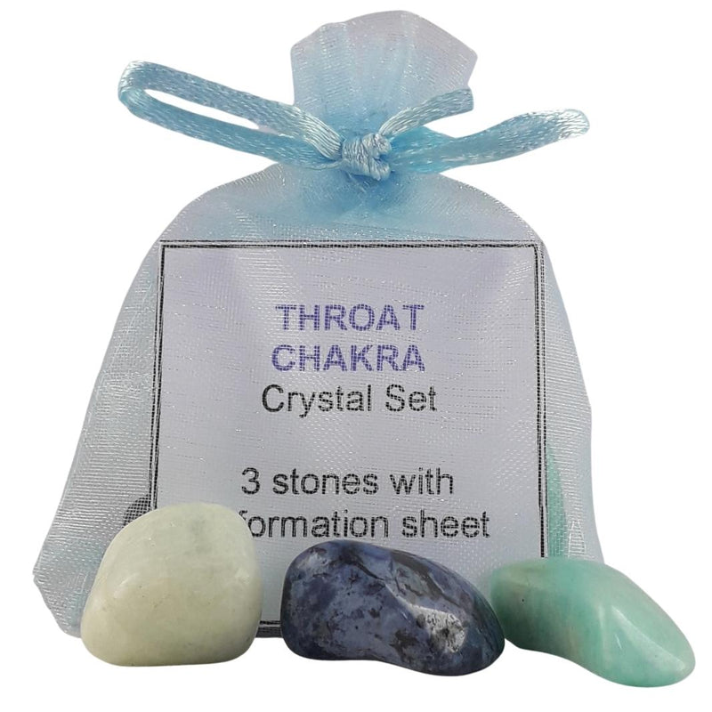 Throat Chakra Crystal Set, 3 Gemstones with Information Sheet