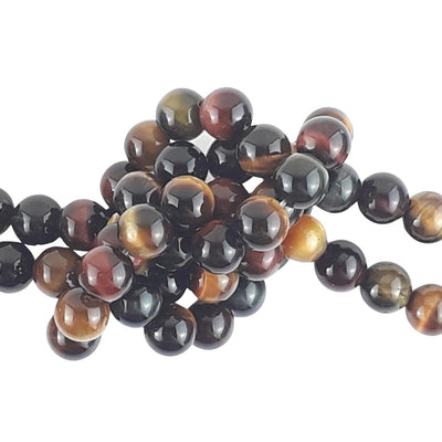 Tigers Eye Multi Colour A Grade Round 8 mm Gemstone Beads, 1 mm Hole