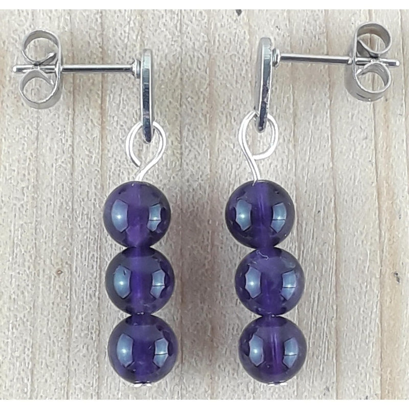 Amethyst Purple 6 mm Gemstone Bead Surgical Steel Stud Earrings - TK Emporium
