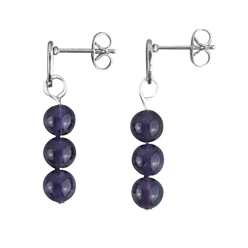Amethyst Purple 6 mm Gemstone Bead Surgical Steel Stud Earrings - TK Emporium