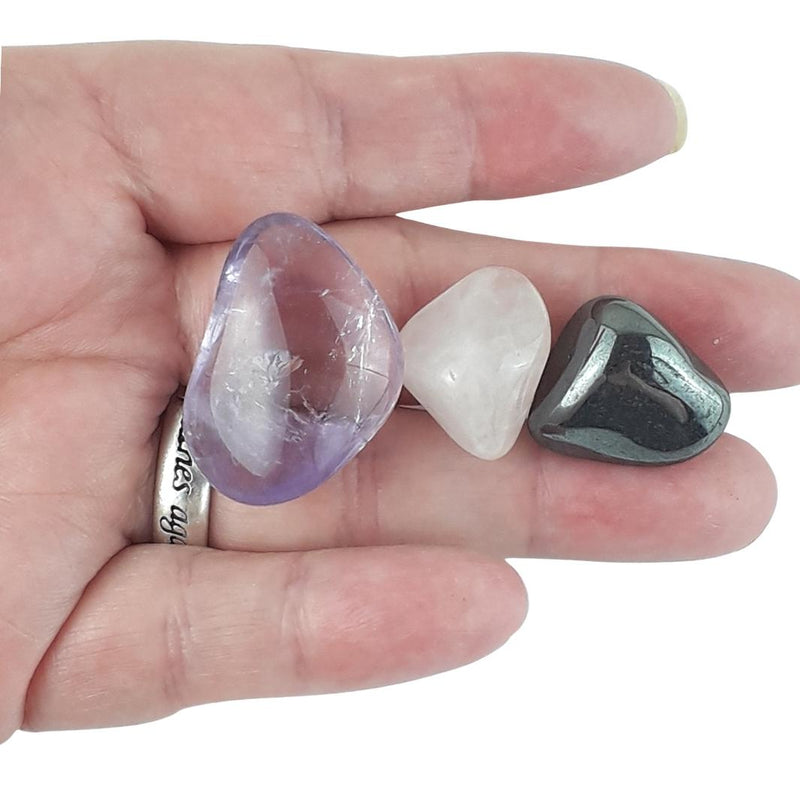 Anxiety Crystal Set, 3 Stones with Information to Reduce Anxiety - TK Emporium