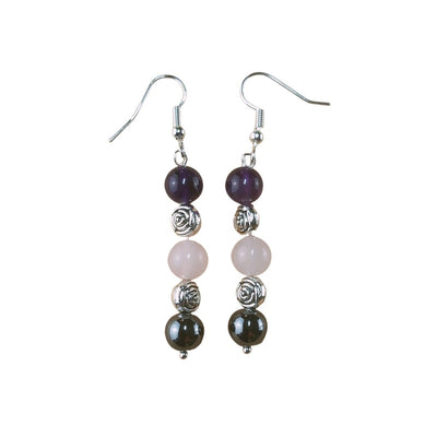 Anxiety Relief Silver Plated Hook Earrings with 8 mm Gemstone Beads - TK Emporium