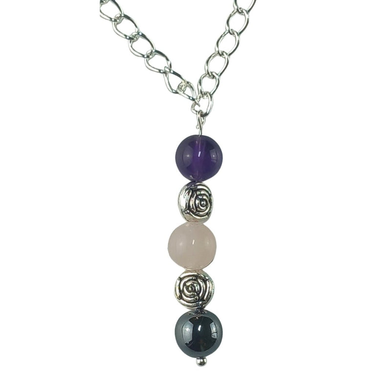 Anxiety Relief Silver Plated Necklace with 8 mm Gemstone Beads - TK Emporium
