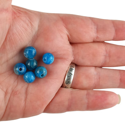 Apatite Blue Big Hole 8 mm Round Gemstone Beads with Large 2 mm Hole - TK Emporium