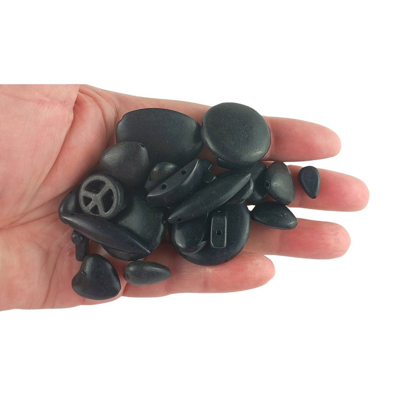 Assorted Pack of Black Gemstone Beads - Various Shapes & Sizes - TK Emporium