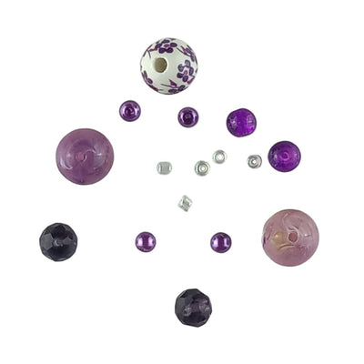 Assorted Pack of Purple & Clear Beads - Various Shapes & Sizes - TK Emporium