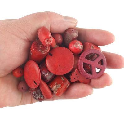 Assorted Pack of Red Gemstone & Bamboo Beads - Various Shapes & Sizes - TK Emporium