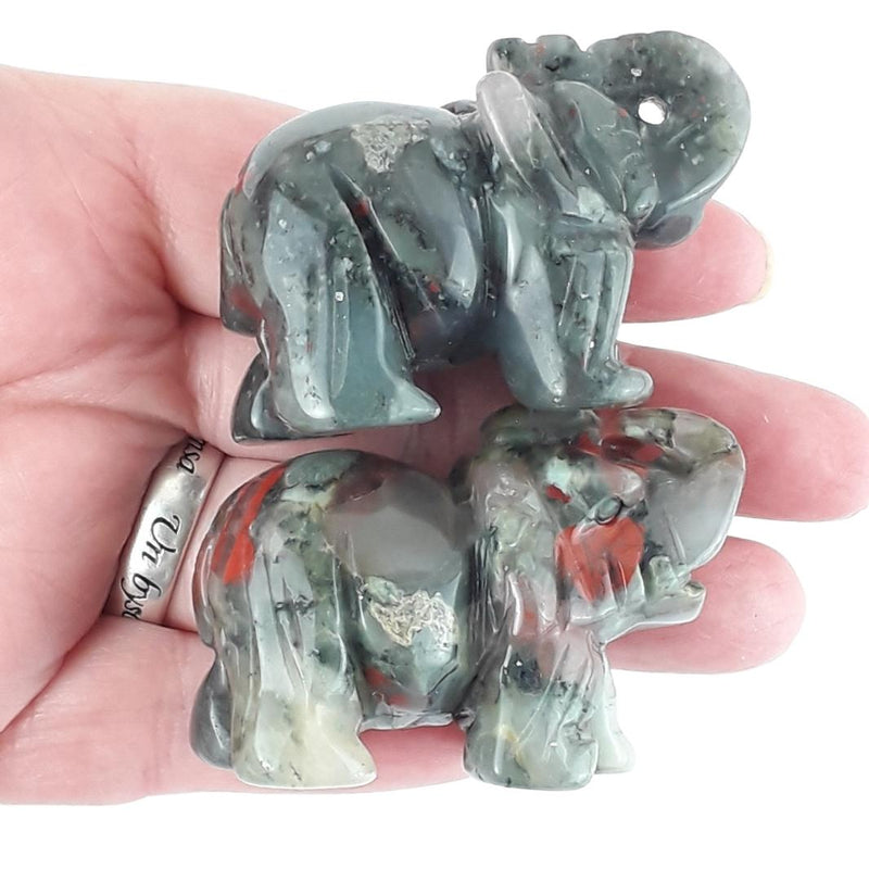 Bloodstone (Heliotrope) Crystal Elephant Figurine, Gemstone Ornament - TK Emporium