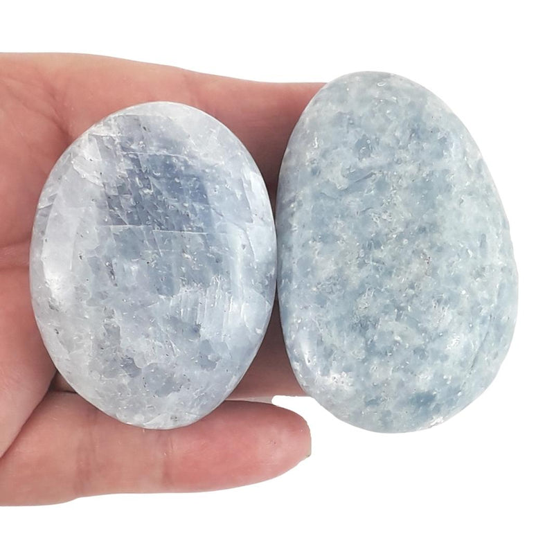 Blue Calcite Polished Crystal Palm Stones from Mexico - TK Emporium