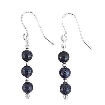 Blue Goldstone 6 mm Gemstone Bead Long Drop Earrings - Choice of Hooks - TK Emporium