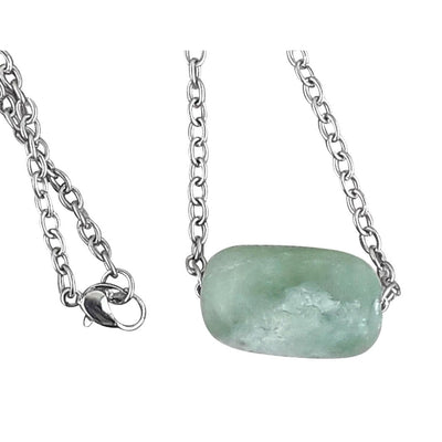 Bowenite Green Crystal Barrel Bead Necklace on Silver Colour Chain - TK Emporium