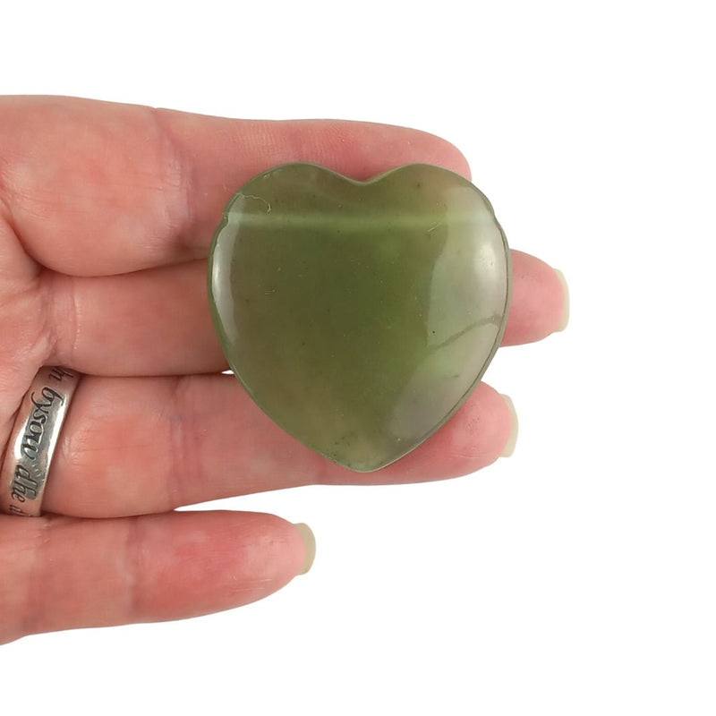 Bowenite (New Jade) 40 mm Heart Shape Carved Crystal Gemstone Bead - TK Emporium