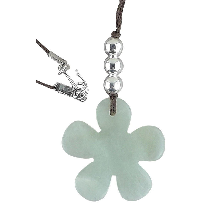 Bowenite (New Jade) Crystal Daisy Flower Necklace on Brown Hemp Cord - TK Emporium