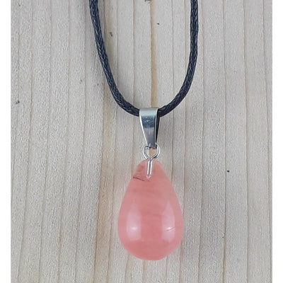 Cherry Quartz Pink/Red Chunky Teardrop Crystal Necklace on Black Cord - TK Emporium