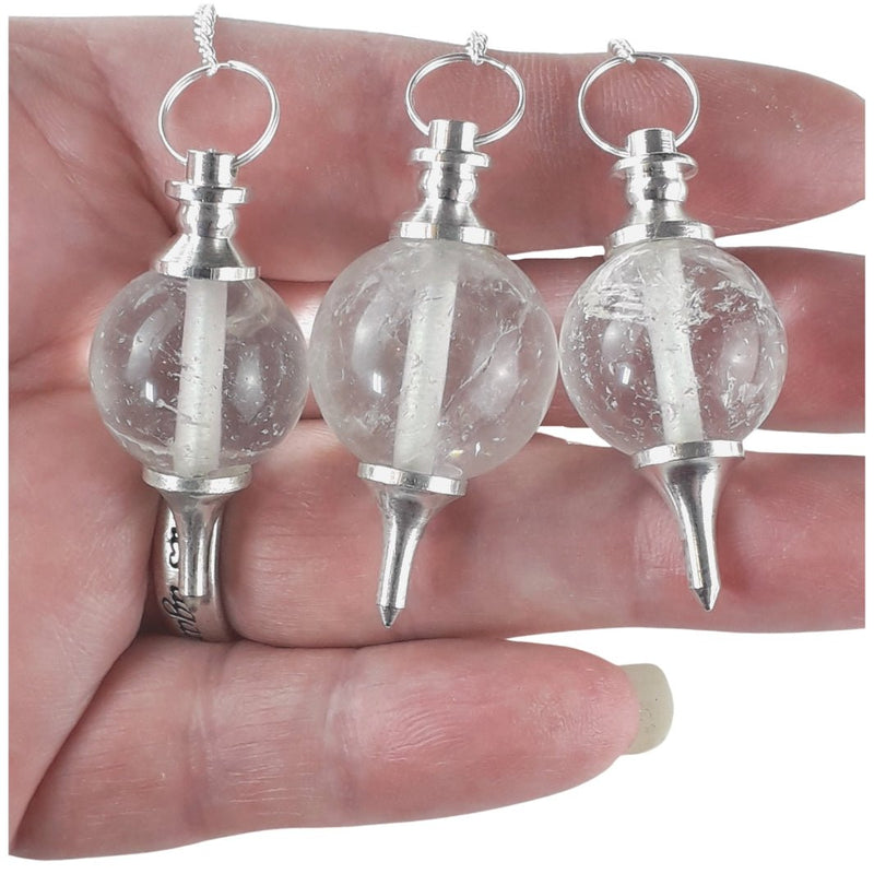 Clear Quartz (Rock Crystal) Ball Shape Gemstone Dowsing Pendulum - TK Emporium