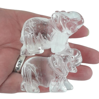 Clear Quartz (Rock Crystal) Elephant Figurine, Gemstone Ornament - TK Emporium
