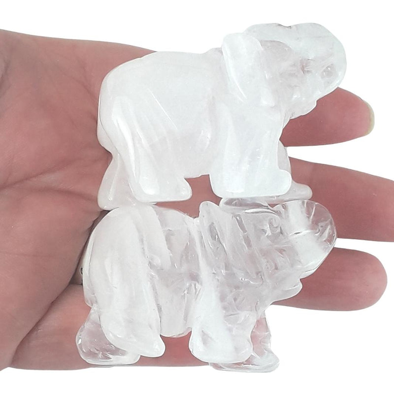 Clear Quartz (Rock Crystal) Elephant Figurine, Gemstone Ornament - TK Emporium