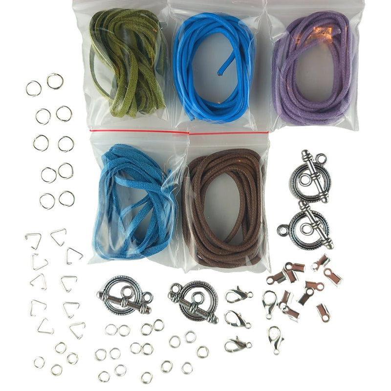 Cord Bracelet Necklace Jewellery Making Starter Set, 50+ Mixed Items - TK Emporium