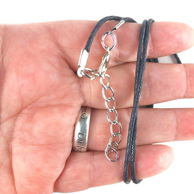 Cotton Cord Black Necklace 18 inch 46 cm with Clasp & Extender Chain - TK Emporium