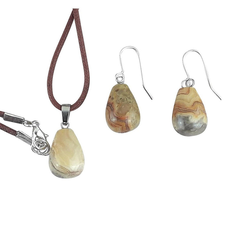 Crazy Lace Agate Chunky Teardrop Crystal Necklace and Earring Set - TK Emporium