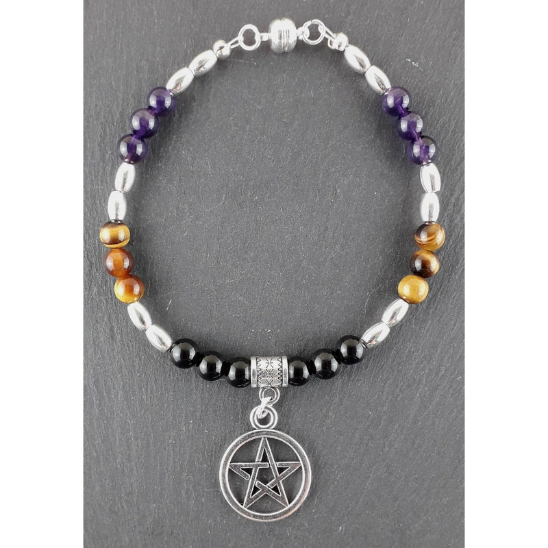 Crystal Protection Bracelet with 6 mm Gemstone Beads & Pentagram Charm - TK Emporium