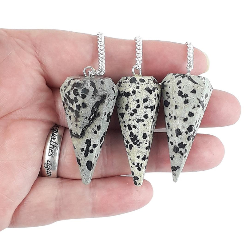 Dalmatian Stone (Jasper) Faceted Cone Shape Crystal Dowsing Pendulum - TK Emporium