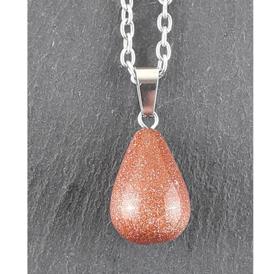 Goldstone Teardrop Crystal Necklace on 20 inch Silver Colour Chain - TK Emporium