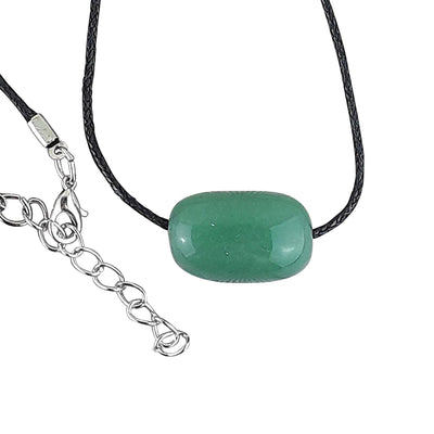 Green Aventurine Crystal Barrel Bead Necklace on Black Cotton Cord - TK Emporium