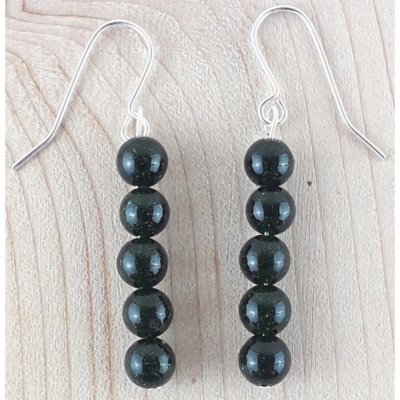 Green Goldstone 6 mm Gemstone Bead Drop Earrings - Choice of Hooks - TK Emporium