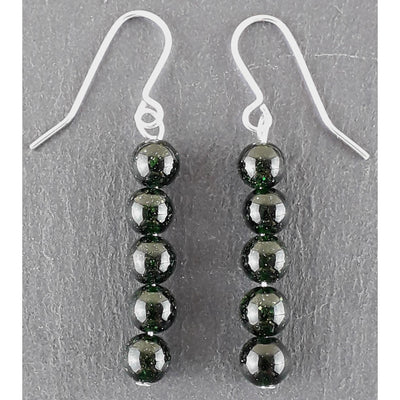 Green Goldstone 6 mm Gemstone Bead Drop Earrings - Choice of Hooks - TK Emporium