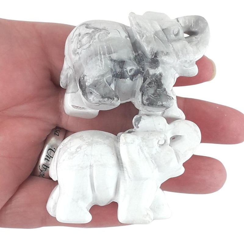 Howlite White Crystal Elephant Figurine, Gemstone Elephant Ornament - TK Emporium