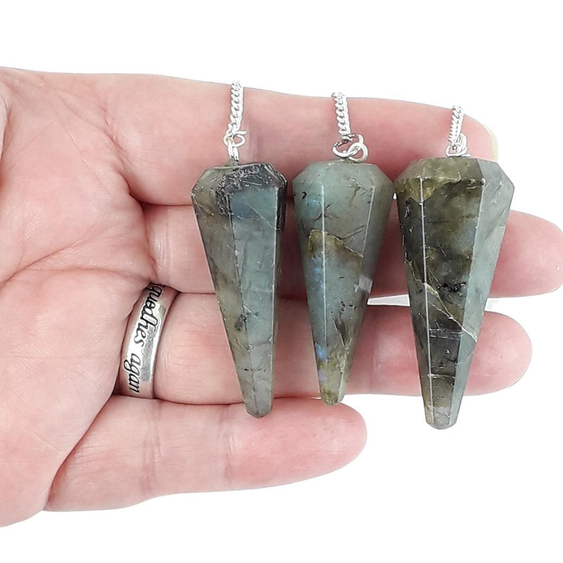 Labradorite Faceted Cone Shape Crystal Pendulum, Gemstone Dowser - TK Emporium