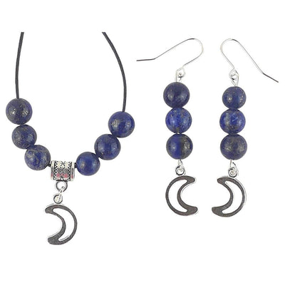 Lapis Lazuli & Crescent Moon Charm Crystal Necklace and Earring Set - TK Emporium