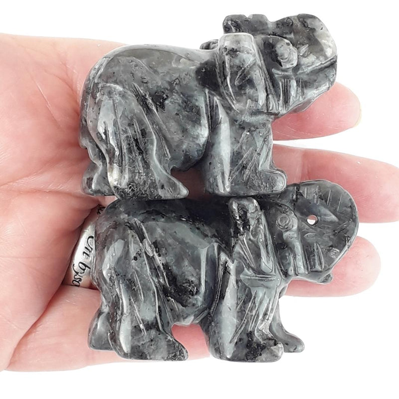 Larvikite (Norwegian Moonstone) Elephant Figurine, Gemstone Ornament - TK Emporium