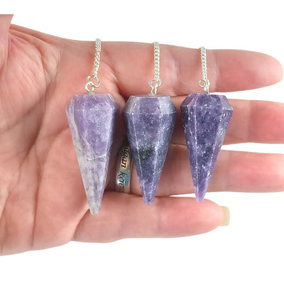 Lepidolite Purple Faceted Cone Shape Crystal Gemstone Dowsing Pendulum - TK Emporium