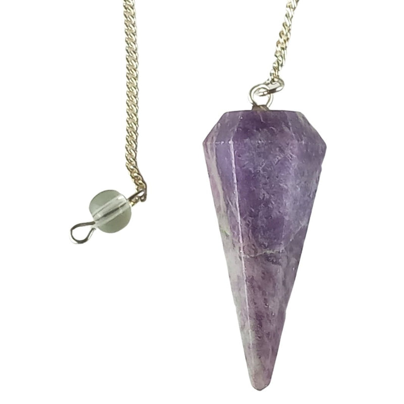 Lepidolite Purple Faceted Cone Shape Crystal Gemstone Dowsing Pendulum - TK Emporium