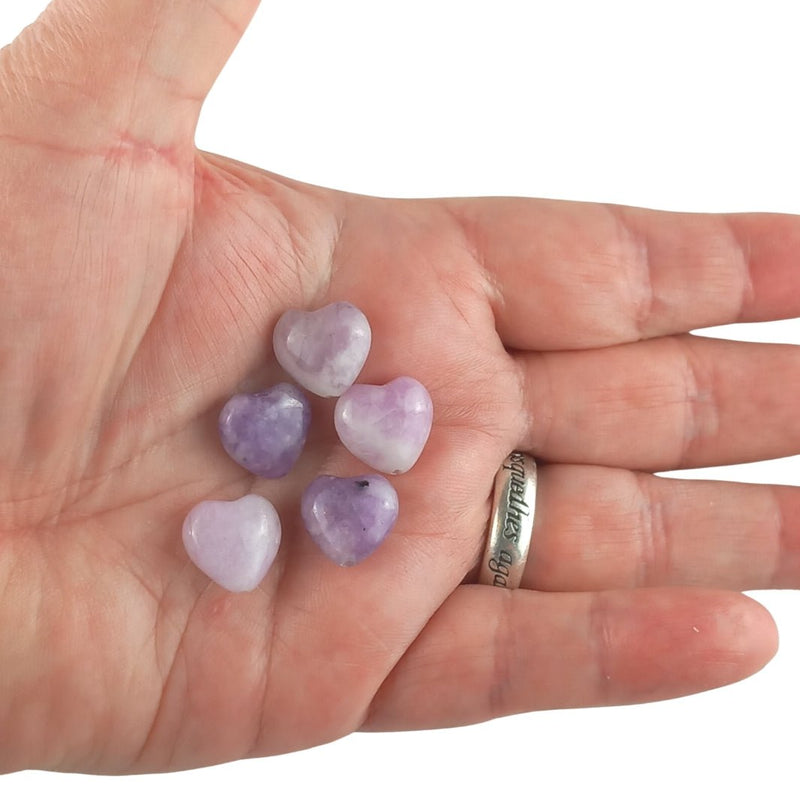 Lepidolite Small 12 mm Heart Shape Carved Crystal Gemstone Beads - TK Emporium