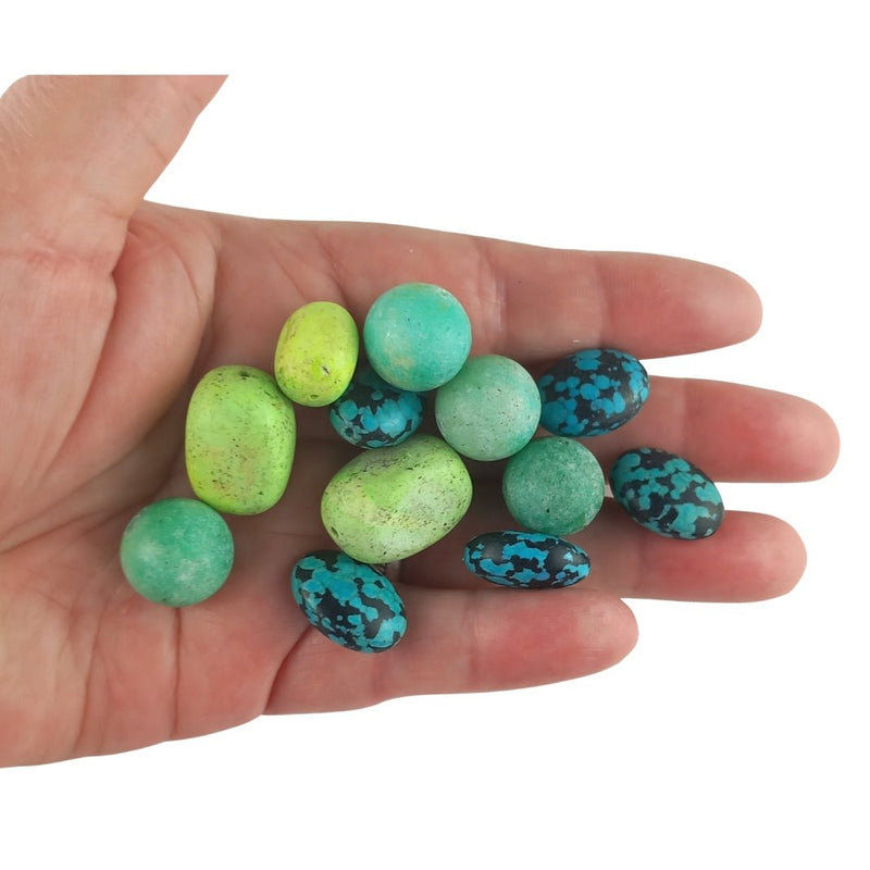 Mixed Pack of 12 Blue/Green Gemstone Beads - Assorted Shapes & Sizes - TK Emporium