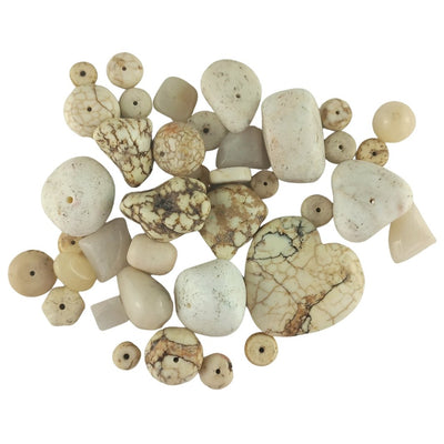 Mixed Pack of White/Cream Gemstone Beads - Assorted Shapes & Sizes - TK Emporium