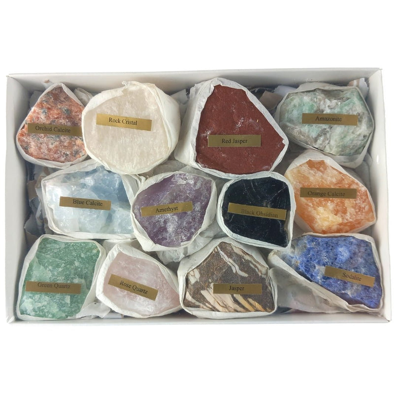 Mixed Rough Crystal Starter Gift Set - 12 Raw Stones with ID Labels - TK Emporium
