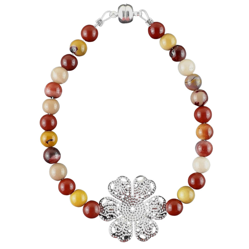 Mookaite 6 mm Gemstone Bead Bracelet with Flower and Magnetic Clasp - TK Emporium
